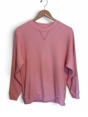Women's Aerie Waffle Weave Pullover Sweatshirt XS Coral Pink Oversized Fit